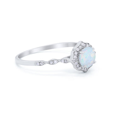 Petite Dainty Wedding Ring Round Lab Created White Opal 925 Sterling Silver